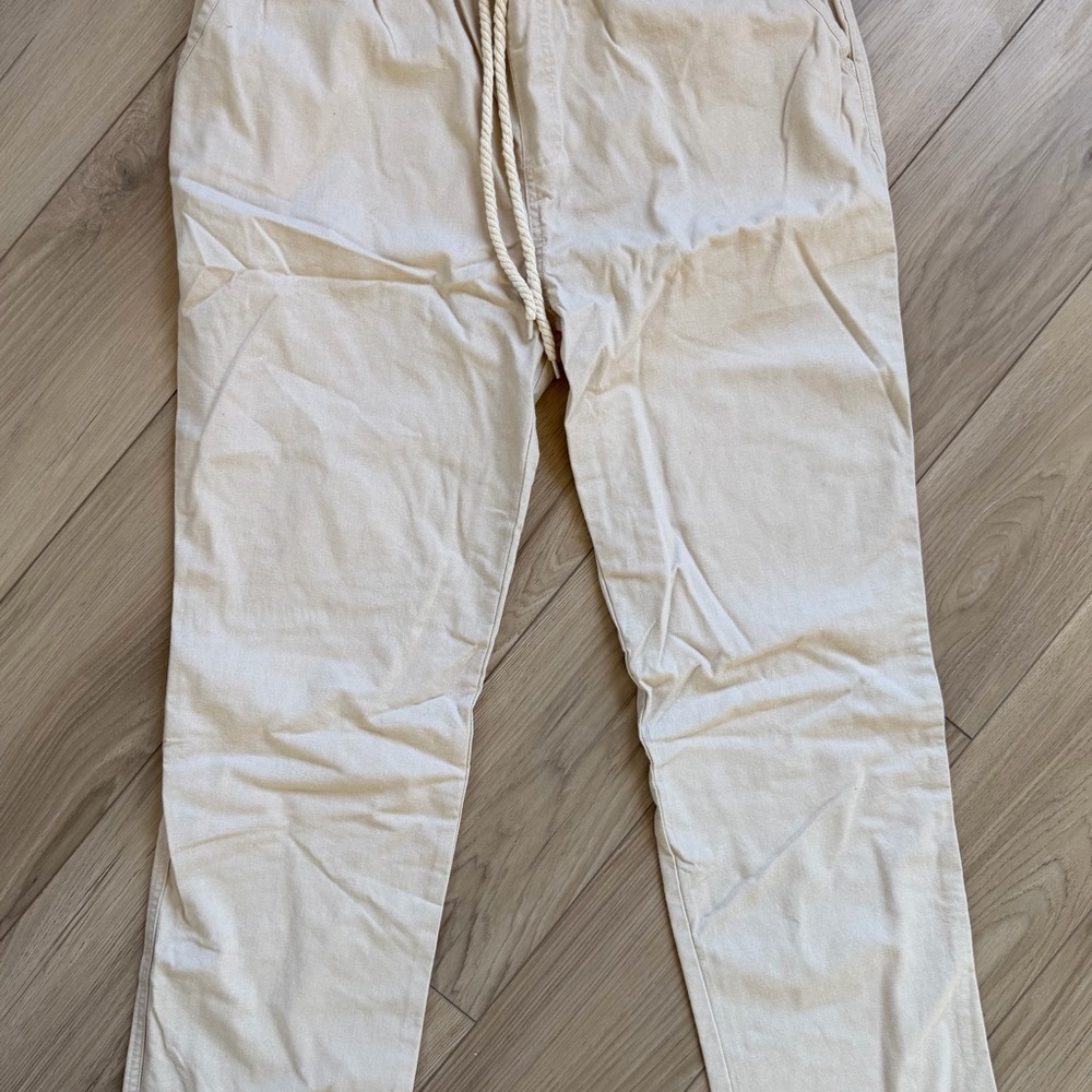 Hoerev Mens Beige Linen Casual Beach Pants Sz L